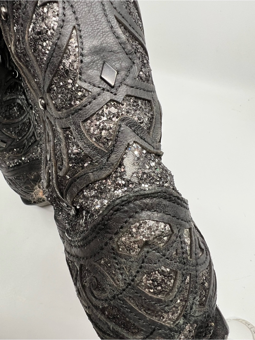 FLAWED Corral Ladies Black Leather Glitter Inlay and Studded Western Boots 8.5 M - Picture 16 of 16